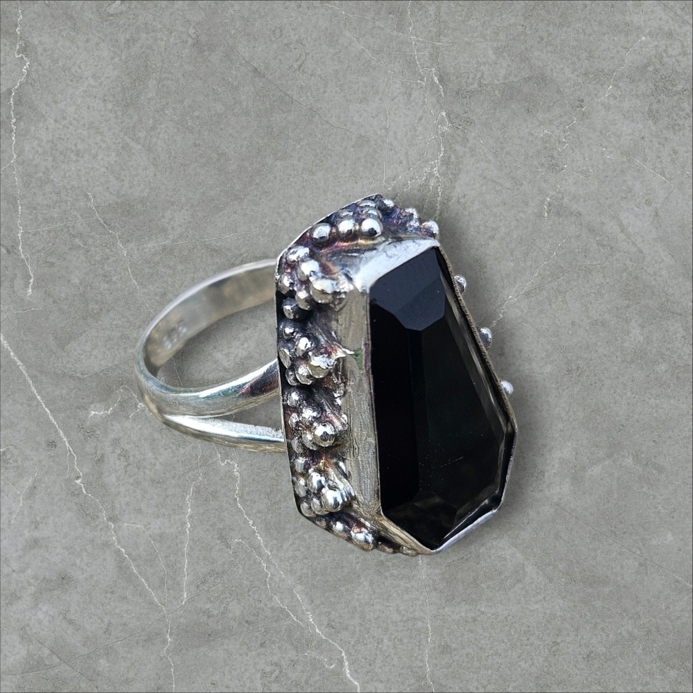 NWT BLACK ONYX 925 SILVER COFFIN RING